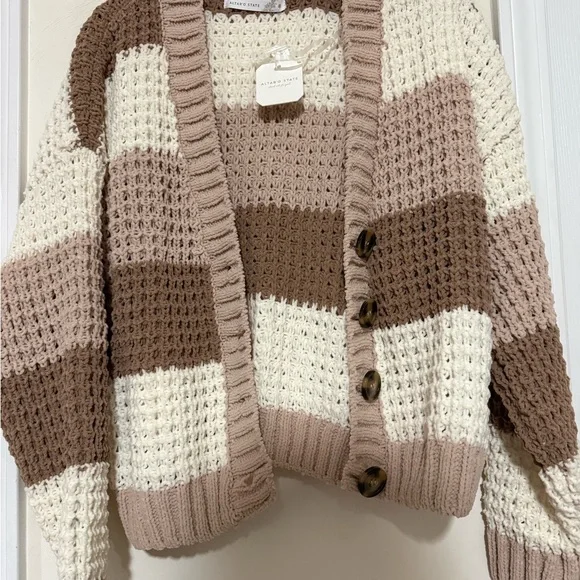 Altar'd State Beige and Brown Striped Cardigan - Picture 3 of 6
